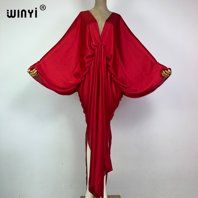 Ethnic Gown - WINYI モノクロエレガントな水着カバーアップ女性ビーチドレス V ネックドレス夏の女性の服ファッションローブロングダウンドレス