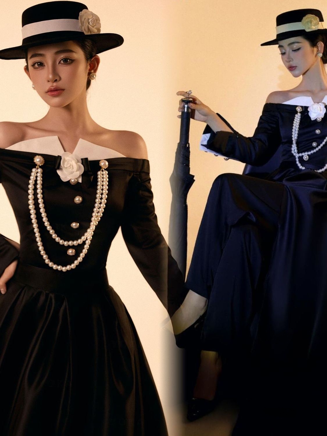 Ethnic Fashion Studio - ブラックヘップバーンヴィンテージウェディングドレス写真撮影スタジオポートレートコスチューム女性用ファッショナブルステージコスチュームエスニックウェアポリエステル