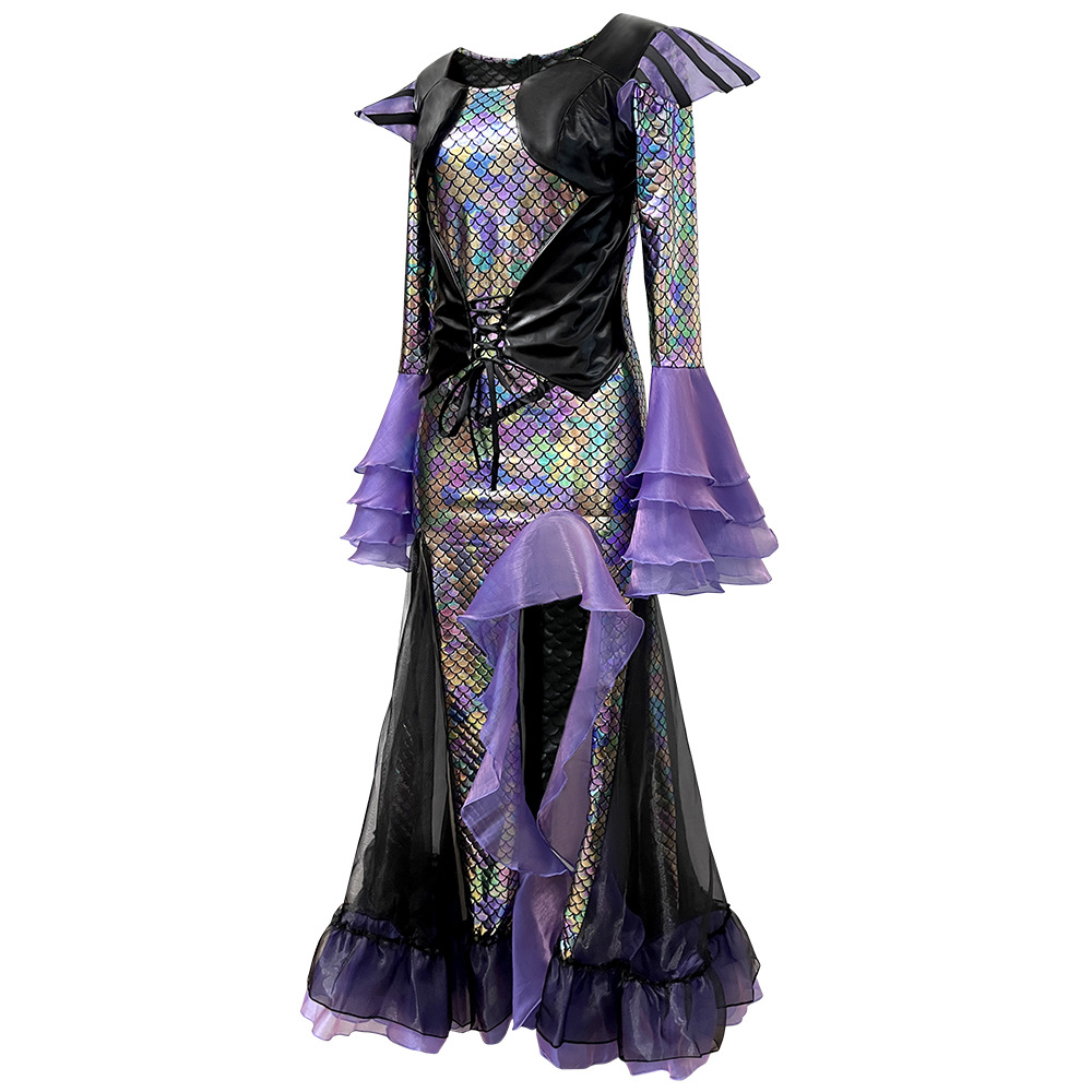 Ethnic Gown - ダークマーメイドロングドレスコスチューム女性用コスプレパフォーマンスアパレルハロウィン仮面舞踏会エスニックステージウェアレディースガウン