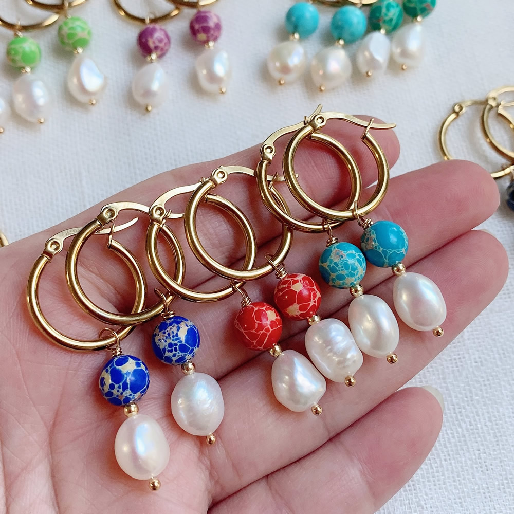 女性用パールイヤリング,ナチュラルスタイル,パール,インペリ - Aura Ethnic Fashion のレビューと価格