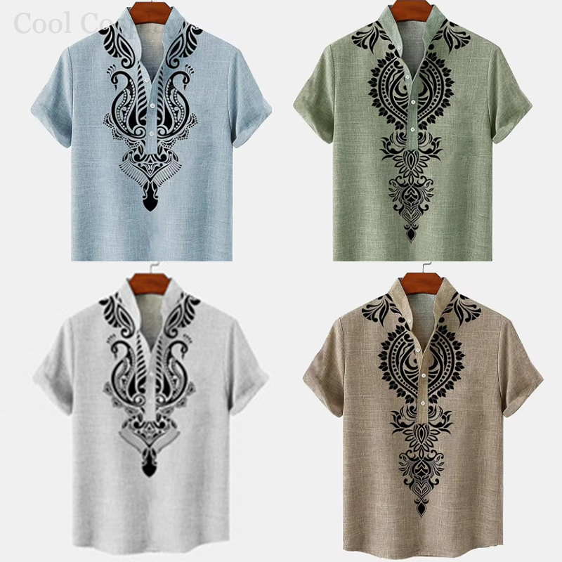 男性レトロトップスヘンリーシャツメンズ 3D 印刷エスニック - Ethnic Fashion For Men のレビューと価格