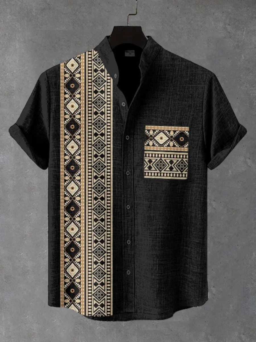 メンズレトロエスニックトライバル半袖シャツ - カジュアルフ - Men'S Ethnic Fashion Trends のレビューと価格