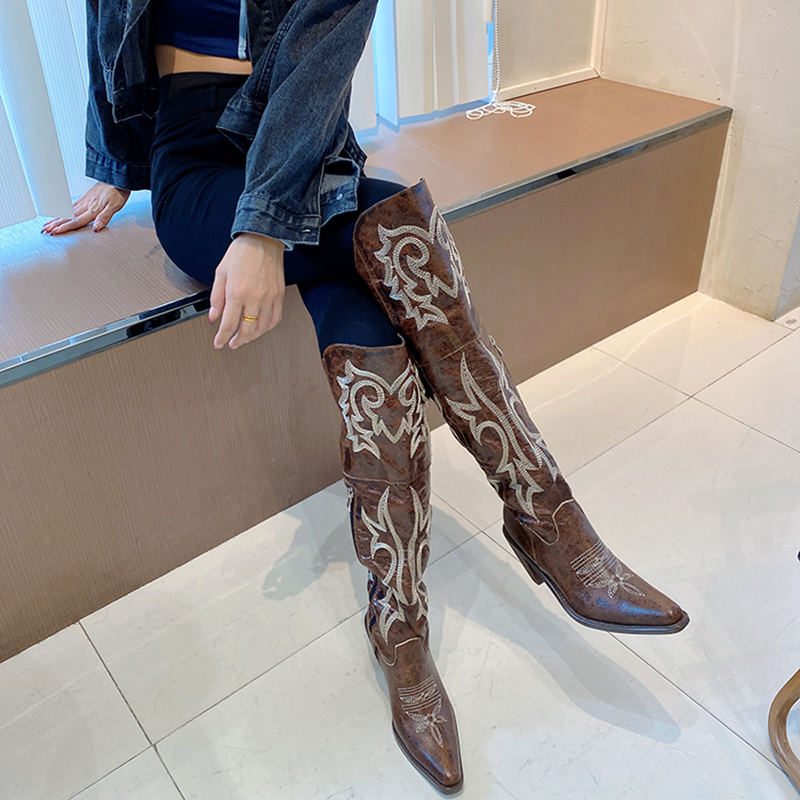 新しいカウボーイブーツ女性ポインテッドトゥウエスタンブーツ女 - Winter Ethnic Fashion For Women のレビューと価格
