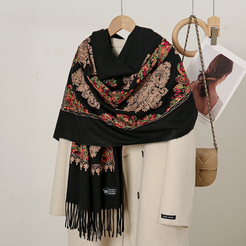 秋冬ホットセールエスニック花柄刺繍フリンジフェイクカシミヤス - Ethnic Fashion Sale のレビューと価格