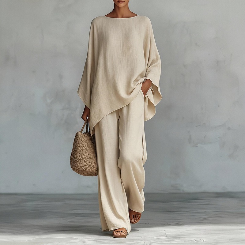 春の新作ファッションリネンルーズ長袖ワイドレッグパンツ2点セ - Ethnic Fashion Collection のレビューと価格