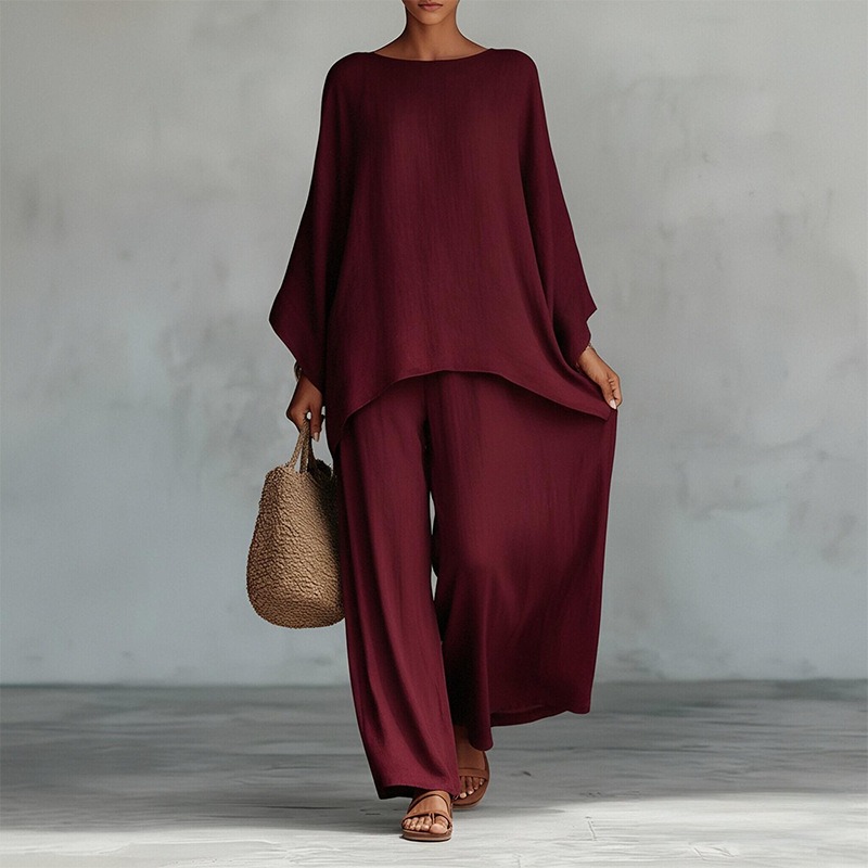 春の新作ファッションリネンルーズ長袖ワイドレッグパンツ2点セ - Ethnic Fashion Collection のレビューと価格