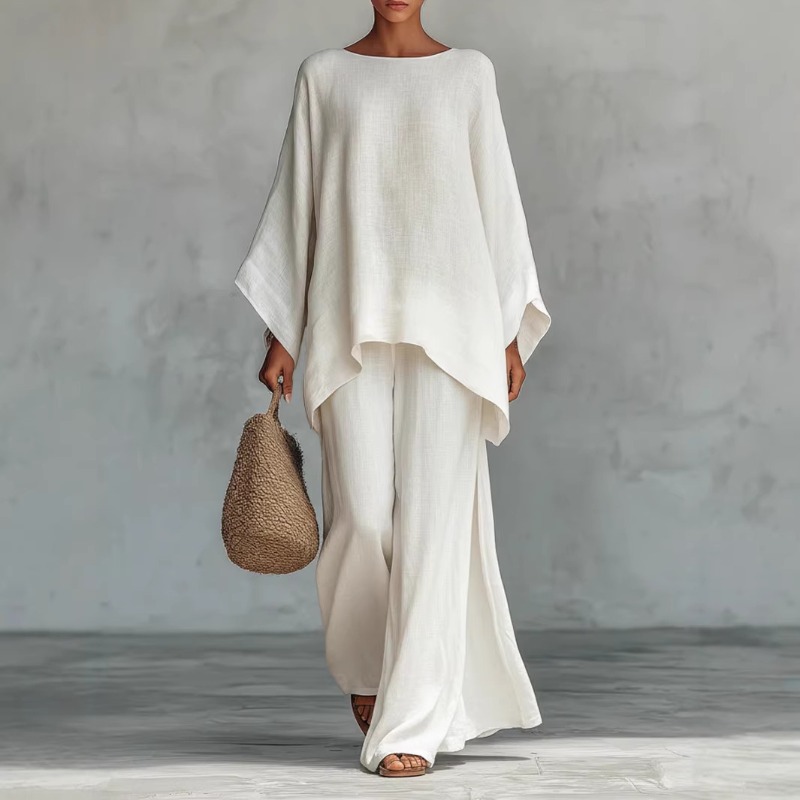 春の新作ファッションリネンルーズ長袖ワイドレッグパンツ2点セ - Ethnic Fashion Collection のレビューと価格