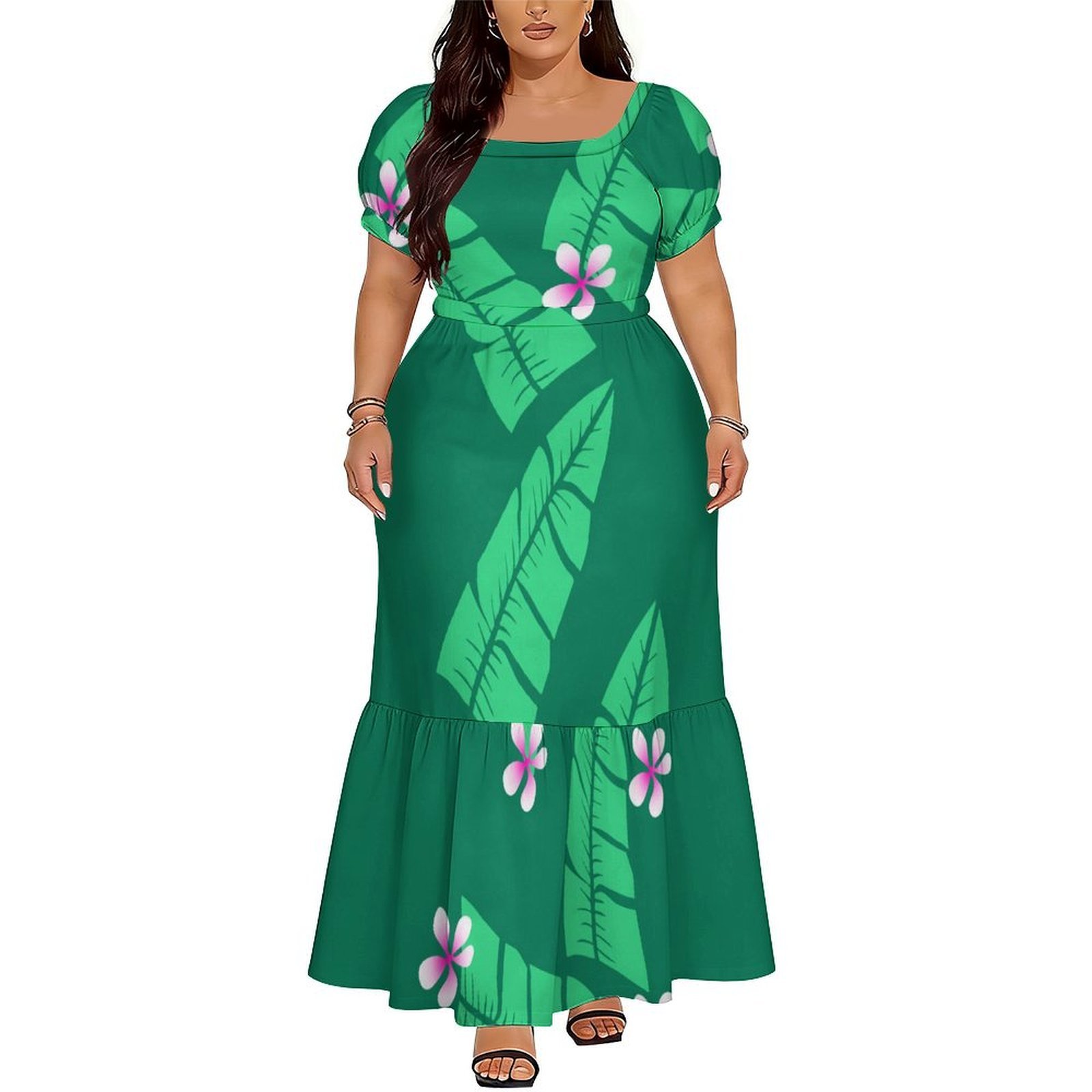 ポリネシア・サモア島風の快適な女性用半袖ハイウエストロングド - Ethnic Gown のレビューと価格
