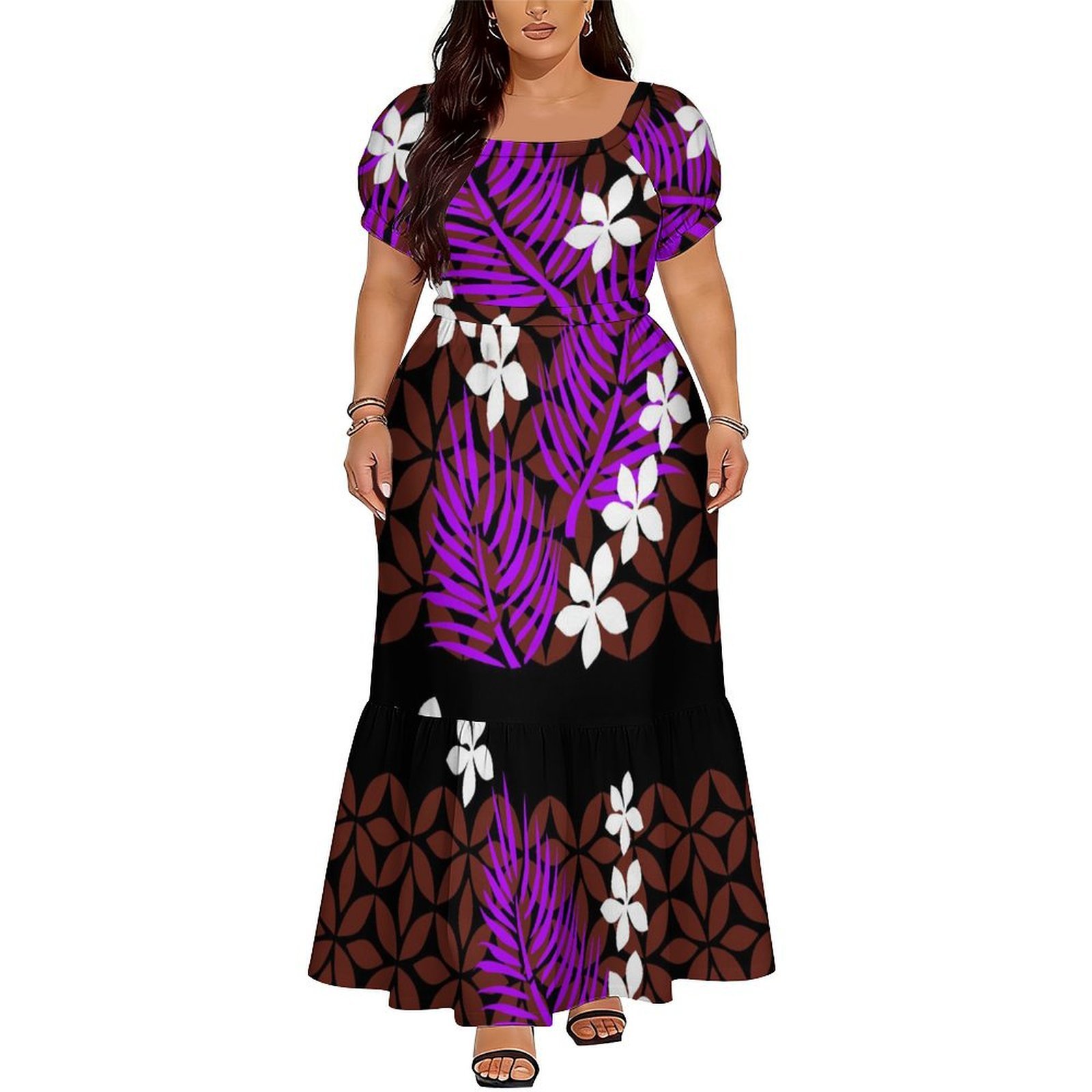 ポリネシア・サモア島風の快適な女性用半袖ハイウエストロングド - Ethnic Gown のレビューと価格