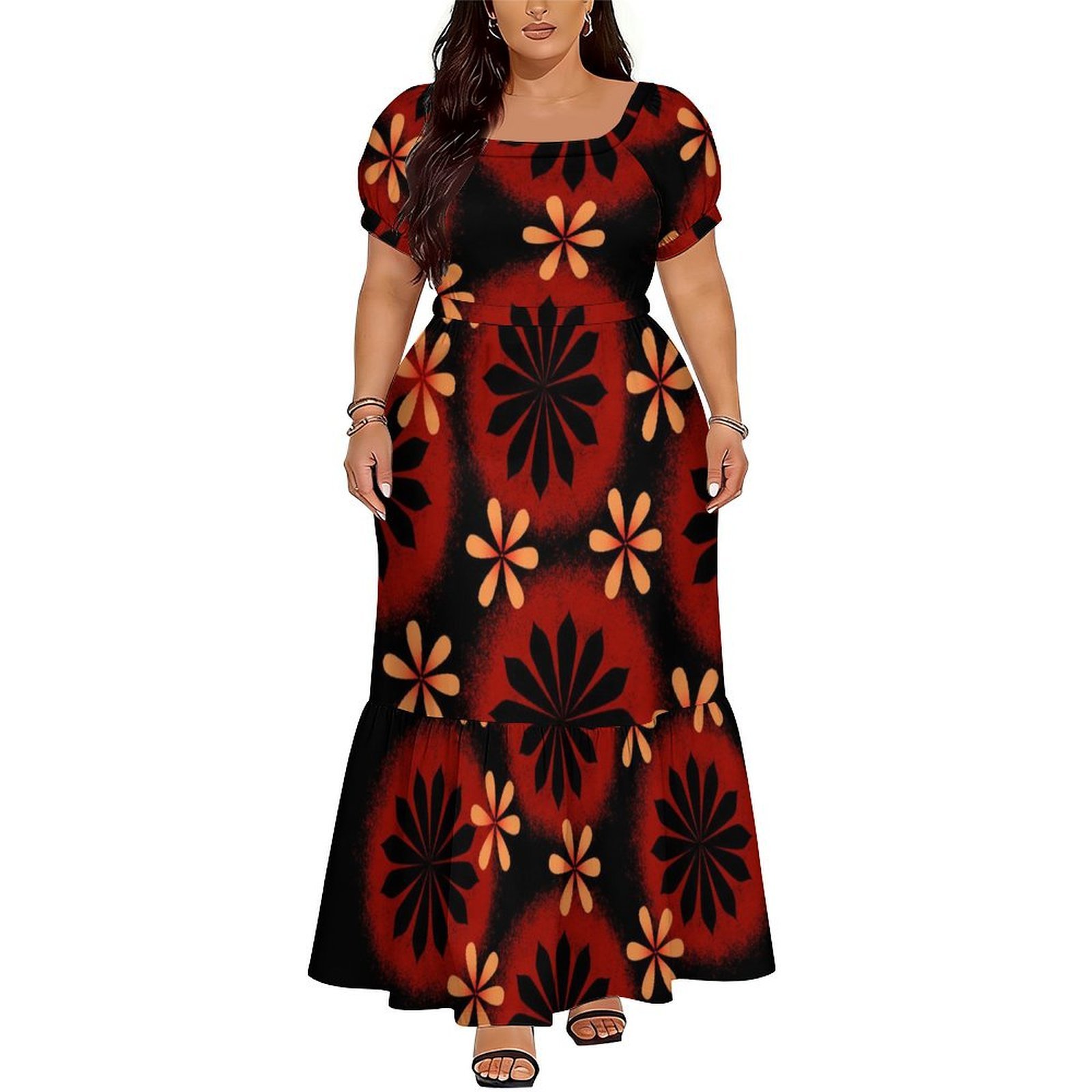 ポリネシア・サモア島風の快適な女性用半袖ハイウエストロングド - Ethnic Gown のレビューと価格