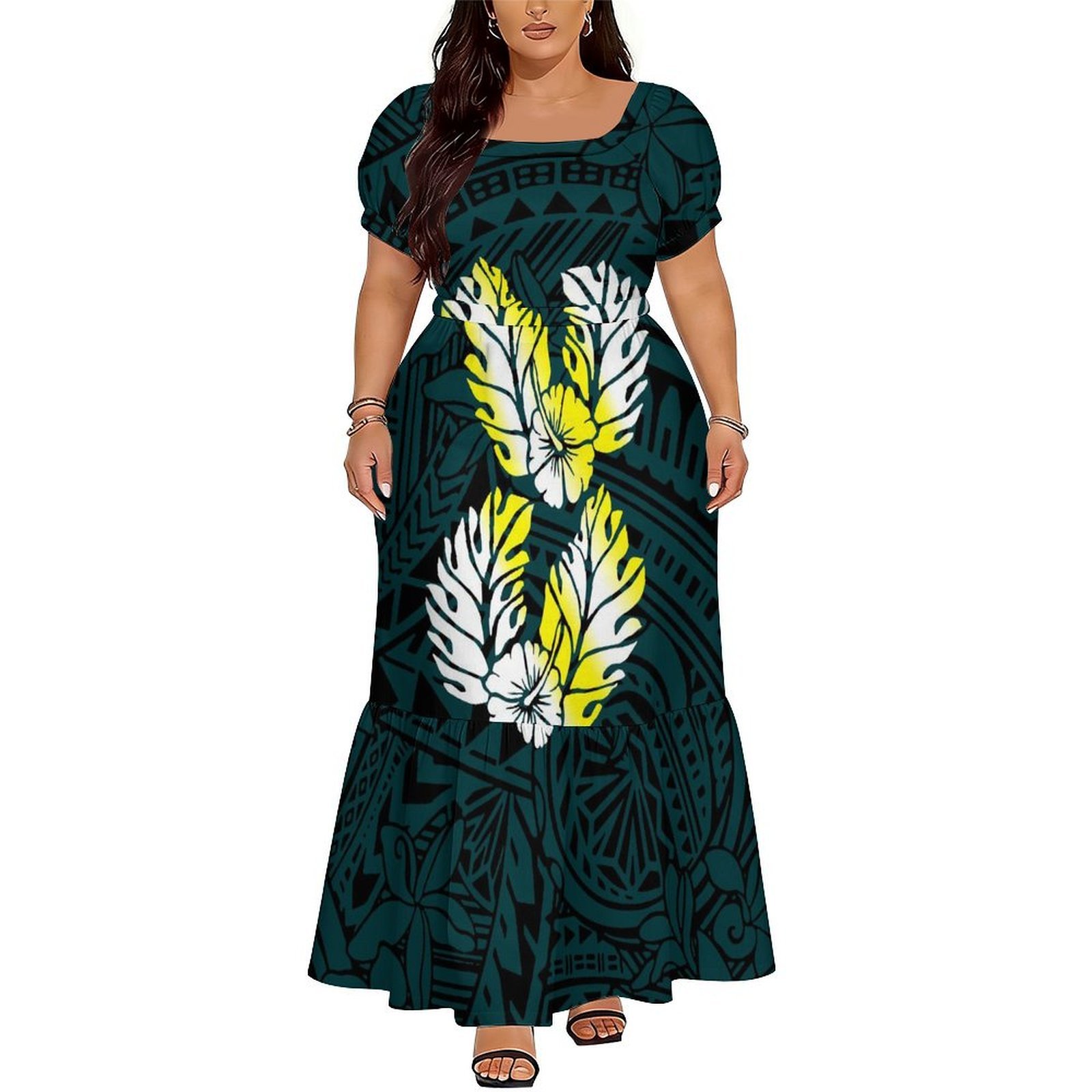 ポリネシア・サモア島風の快適な女性用半袖ハイウエストロングド - Ethnic Gown のレビューと価格