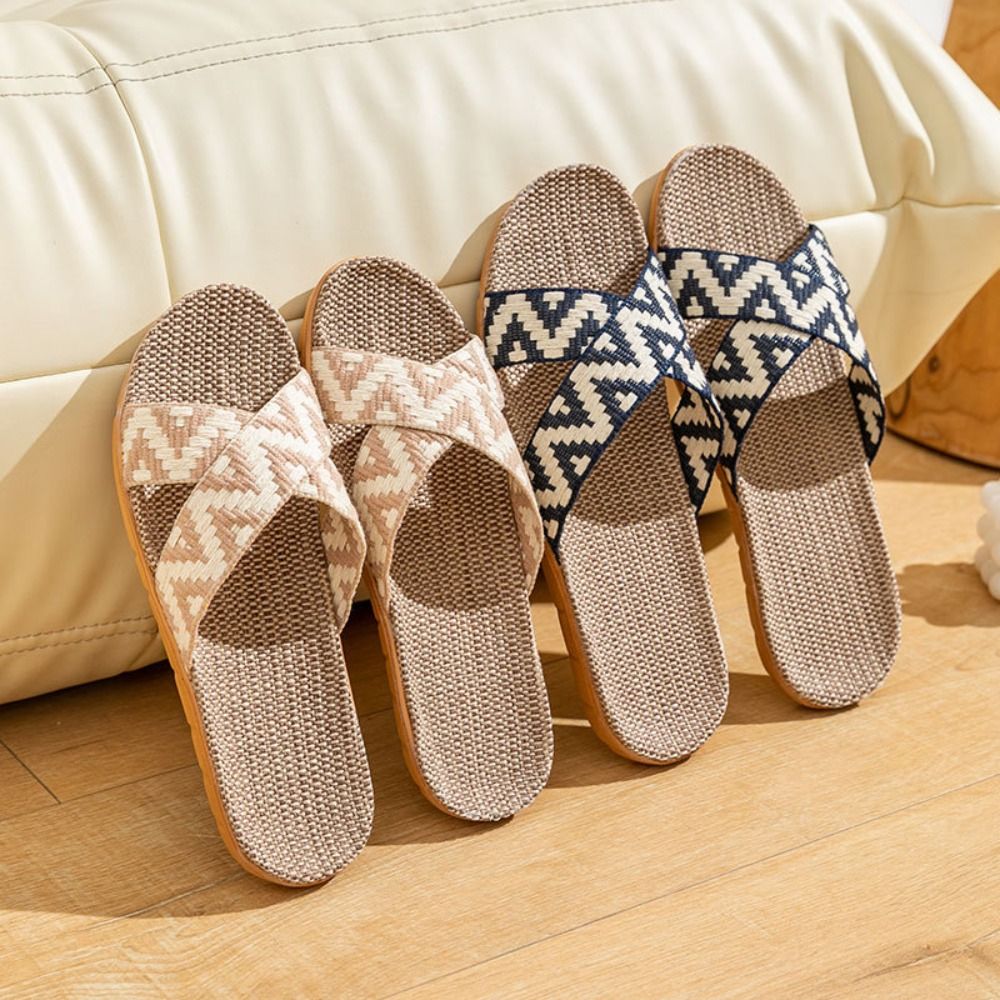 ファッションエスニックスタイルリネンクロススリッパ亜麻ソフト - Ethnic Fashion In のレビューと価格